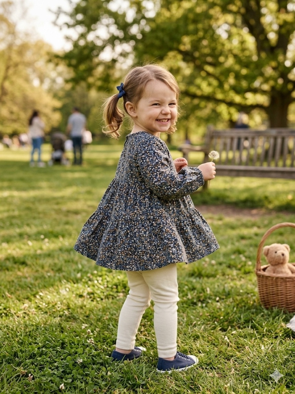 Toddler Floral Long-Sleeve Peplum dress in Navy